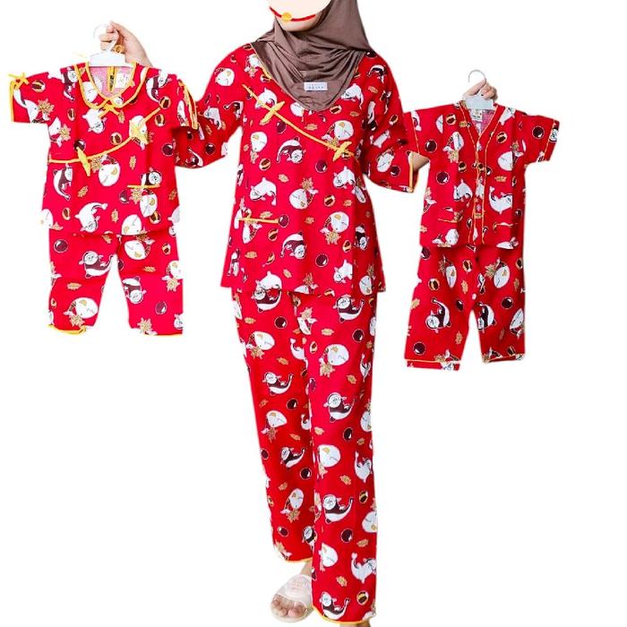 Gambar PUE SAN Batik bagan siapi apo, couple karakter piama dan model ibu dan anak - merah, piama no 1 dari fenieceybatikbagan undefined Tokopedia