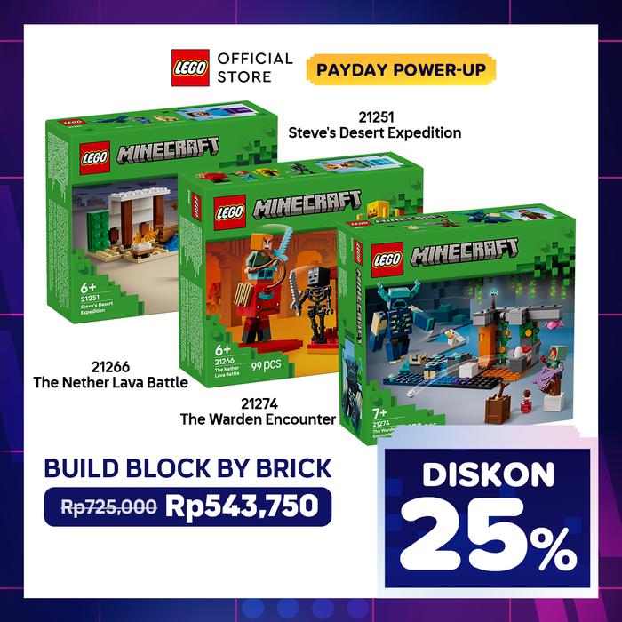 Gambar LEGO Minecraft Bundle - LEGO Minecraft 21251 Steve's Desert Expedition + LEGO Minecraft 21266 The Nether Lava Battle + LEGO Minecraft 21274 The Warden Encounter dari LEGO ID Official Distributor undefined Tokopedia