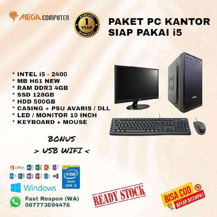 Gambar PC RAKITAN KOMPUTER LENGKAP PROC CORE i5 2400 RAM 4GB SSD 128GB HDD 500GB LED 19inch CASING AVARIS Siap Pakai Kantoran / Sekolah dari MEGA COMPUTERS undefined Tokopedia