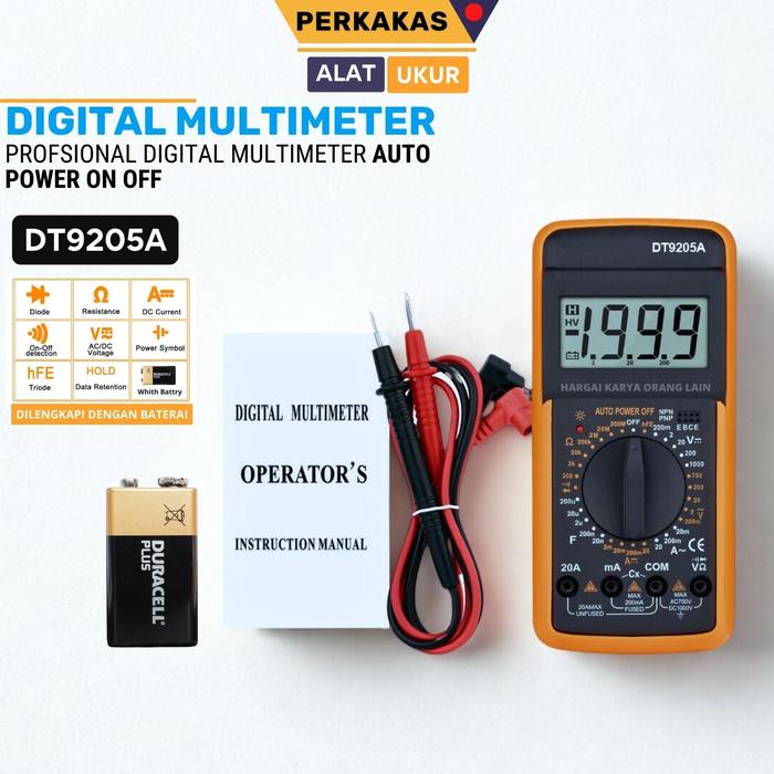 Gambar Multimeter Multitester Avometer voltmeter Digital Free Buzzer Baterai - DT9205A dari GlobalTech_NEW undefined Tokopedia