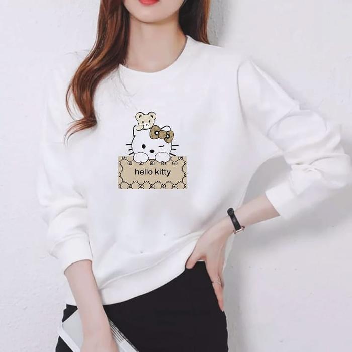 Gambar Kaos Atasan Wanita Dewasa Lengan Panjang Motif Hello Kitty Kekinian Kaos Long Sleeve Crewneck Wanita Sablon Cetak Print DTF Baju Sweater Tangan Sweatshirt - putih, m dari TwinsFashionCollection undefined Tokopedia