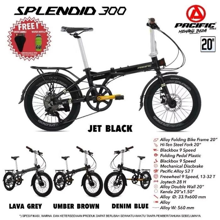 Gambar Sepeda lipat 20 inch pacific splendid 300 dewasa dan anak remaja 9 speed rem cakram velg tinggi alloy banyak bonus nya high quality sni new - JET BLACK dari Newcahaya Bike undefined Tokopedia