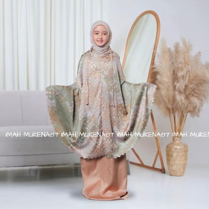 Gambar Mukena Anak Tanggung Sutra Silk Lasercut 2 in 1 Ayyana Mukenah Mewah Premium - mocca dari Imah mukena87 undefined Tokopedia
