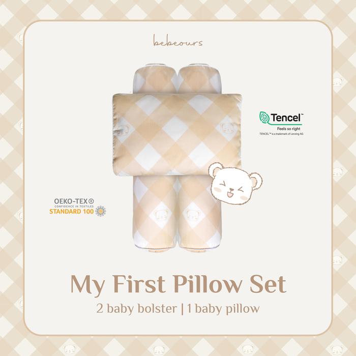 Gambar Bebeours Tencel Pillow Bolster Set / Bantal Guling Bayi - Claude Gingham Beige - Pillow Bolster Set dari Bebeours.id undefined Tokopedia