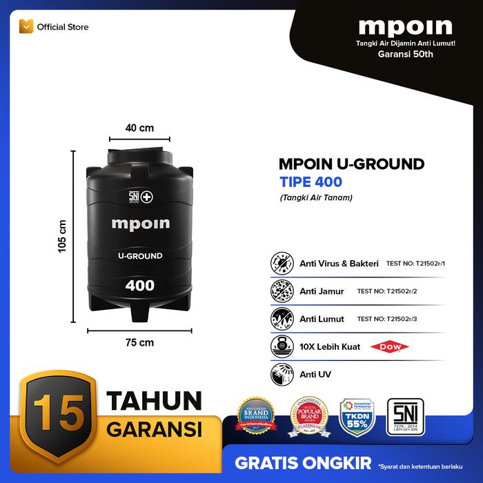 Gambar Tangki Air Bawah Tanah MPOIN U-GROUND 400 - 2000 L Anti Lumut Tandon Toren Pendam MPOIN Garansi 15 Thn - UG 400 (350 Liter) dari MPOIN Indonesia undefined Tokopedia