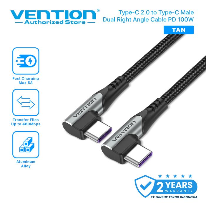 Gambar Vention Kabel Usb C to C Dual Right Angle dari Vention Authorized Store undefined Tokopedia