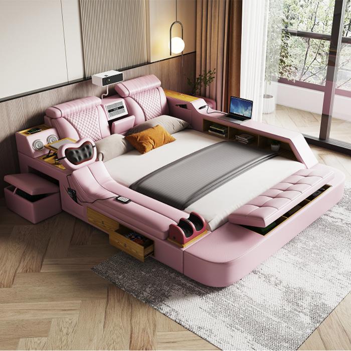 Gambar MINGDIBAO Tech Smart Bed - the Ultimate Multifunctional Bedframe with Genuine Leather, Massage, Speaker, Projector, Air Purifier dari Tacio Store undefined Tokopedia