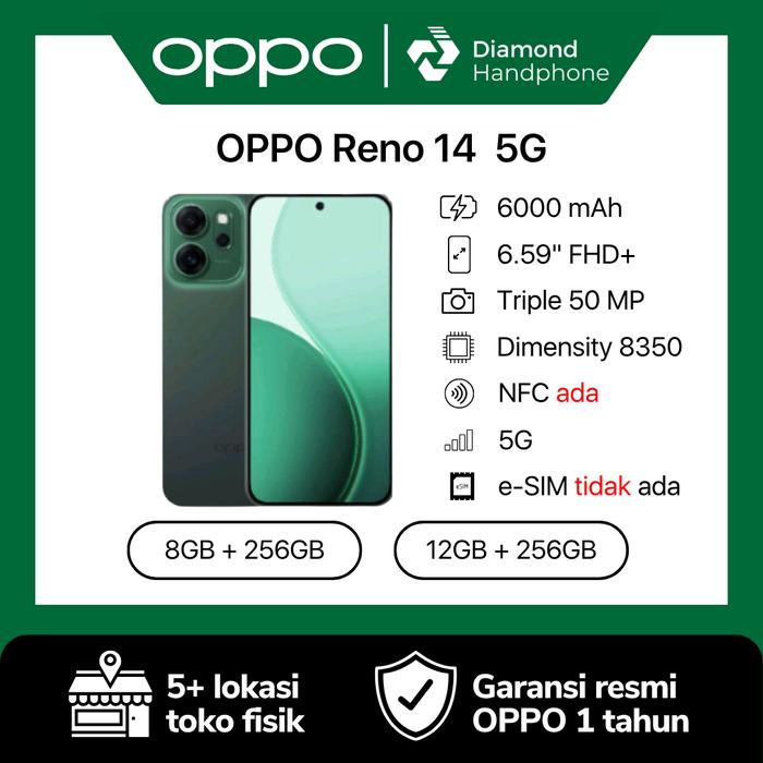 Gambar Oppo Reno 14 5G 8/256 12/256GB 8GB / 12GB 256GB Garansi Resmi - Green, 8GB+256GB dari Diamond Handphone Bali undefined Tokopedia