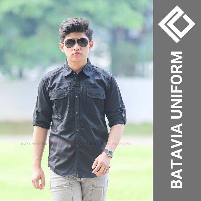 Gambar Baju TACTICAL Pria Lengan Panjang - Kemeja Seragam Kerja Dinas Lapangan Tactical HITAM Bahan American Drill Bisa Custom Model, Design dan Bordir by Batavia Uniform - HITAM, S dari Bataviauniformofficial undefined Tokopedia