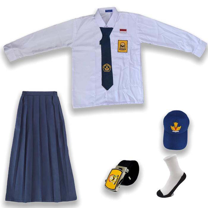 Gambar Seragam SMP Putih Panjang dan Rok Biru Panjang Anak Baju - SET TOPI BIRU, 13 thn dari AjoShopping undefined Tokopedia