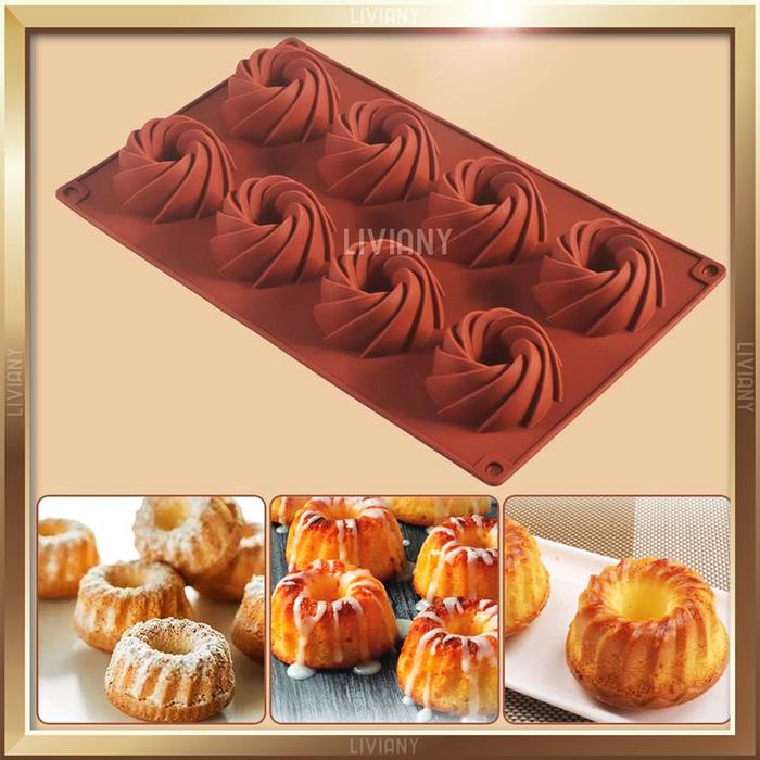Gambar Cetakan Silikon Kue Coklat Pudding Cincin Spiral , Silicone Mold Cake Swirl Vortex 8 Cavity dari Liviany OL undefined Tokopedia