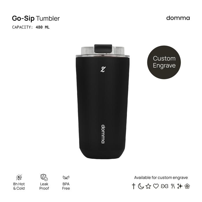 Gambar [Domma] Custom Engrave 480 ml Go-Sip Tumbler Double Wall Stainless Steel Insulated Water Bottle Botol Minum Thermos Kopi Teh Mug - Charcoal dari Domma Mall undefined Tokopedia