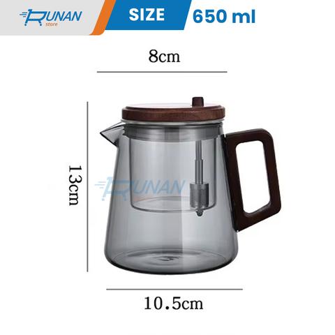 Gambar Teko Teh Infuser Saringan Kaca Otomatis One Click System Teapot Tea Pot Wooden Handle 500ml 650ml 800ml - 650ml dari Runan Store undefined Tokopedia