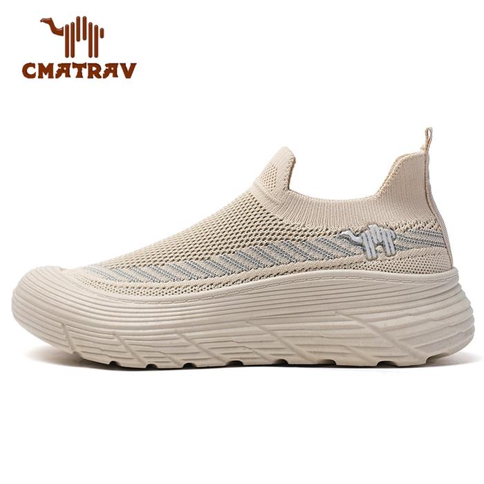 Gambar CMATRAV Sepatu Olahraga Wanita Hitam dengan Sol Tebal Slip-On Casual Shoes Sneakers Cewek untuk Jalan Kaki dan Kerja Sehari-hari - Beige, 36 dari CMATRAV undefined Tokopedia