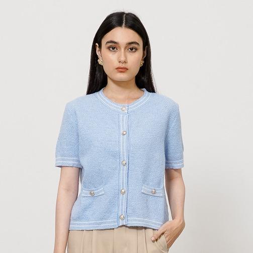 Gambar This Is April Baju Atasan Cardigan Wanita Basic Knitwear Lengan Pendek Claudia Outer Pink And Blue - Blue 60011900 dari This Is April undefined Tokopedia