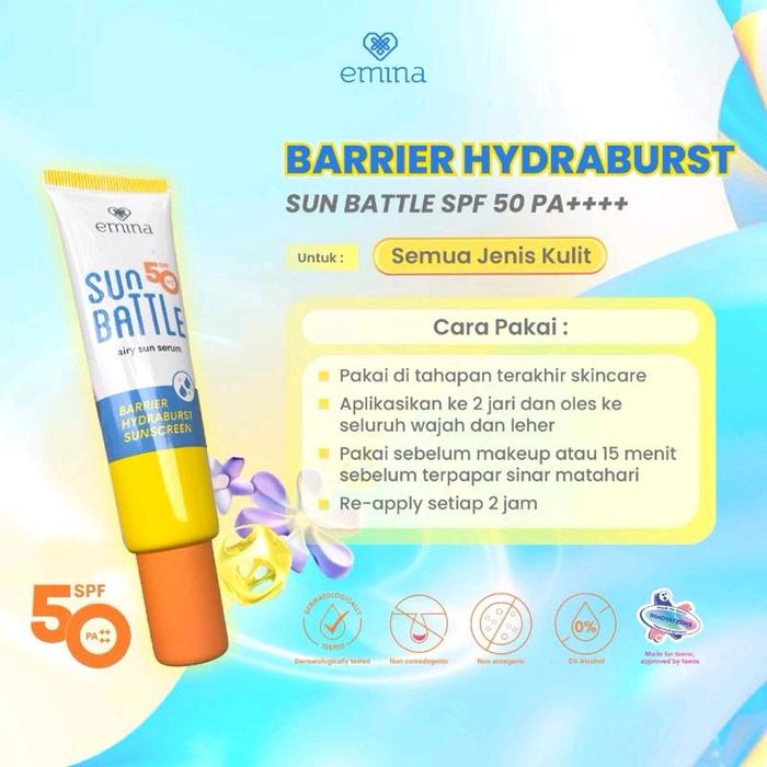 Gambar EMINA Sun Battle Sunscreen Lengkap (SPF 30 / SPF 45/SPF 50) PA ++++ 20ml / 60ml - SPF-50 BARIER HYDRA 30ml dari AstanaCosmetic undefined Tokopedia