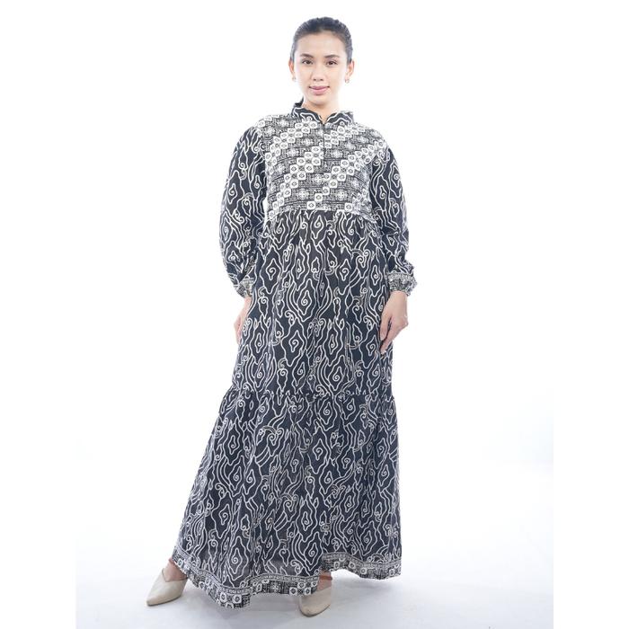 Gambar BATIK TRUSMI Dress Batik Wanita Gamis Batik Motif Mega Mendung Kombinasi Liris MM HP Baju Busui Katun Panjang Casual Seragam - M dari BT Batik Trusmi Official undefined Tokopedia