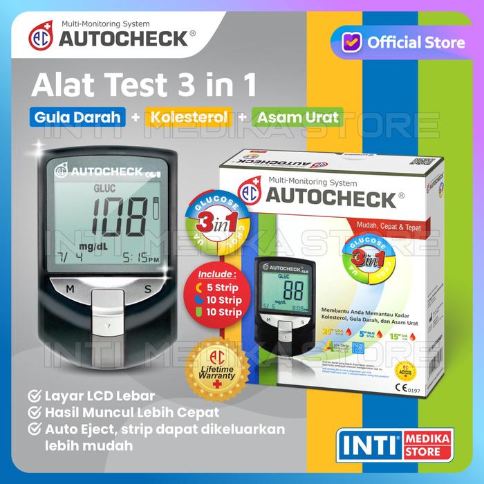 Promo AUTOCHECK - Alat Cek 3in1 GCU Gula Darah + Kolesterol + Asam Urat ...