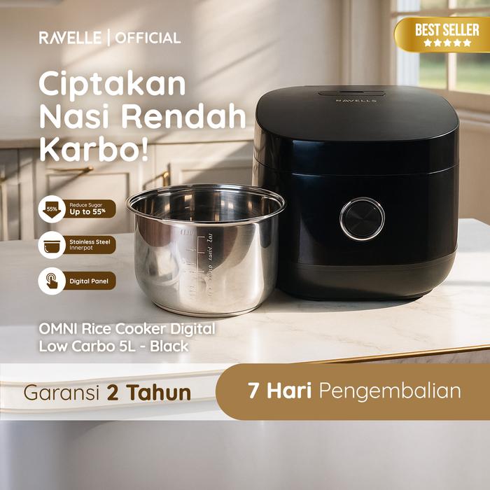 Gambar RAVELLE NOVÉ Rice Cooker Digital  Low Carbo 1.8 Liter Nasi (5 Liter) - Penanak Nasi Low Watt ( Stainless Steel inner Pot ) - Onyx Black 5L dari Ravelle undefined Tokopedia