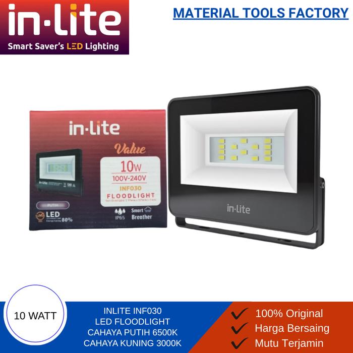 Gambar Lampu Sorot Taman In-Lite 10 Watt - Lampu flood light inlite INF030 - Putih 6500K dari Material Tools Factory undefined Tokopedia