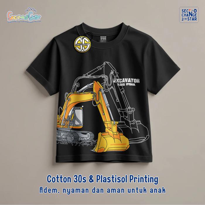 Gambar Secondstar Baju Kaos Distro Anak Laki laki dan Perempuan Umur 1-12 Tahun Bahan Katun carded 30s - SSA100 - hitam excavator, XL 7-8Thn/23-28kg dari secondstarofficial undefined Tokopedia