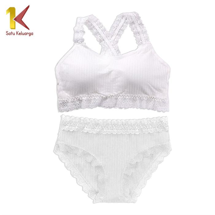 Gambar 1K Surabaya Bra Wanita Set P196 BH Set Celana Dalam Motif Renda Tanpa Kawat Lingerie Pakaian Dalam Wanita - PUTIH, Standar dari VELENCIA CHRISTIN undefined Tokopedia