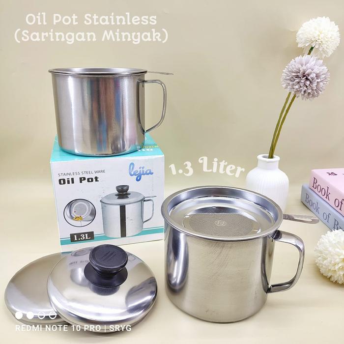 Gambar OIL POT SARINGAN TEMPAT MINYAK STAINLESS STEEL 1,3 LITER dari Fazha Malang undefined Tokopedia
