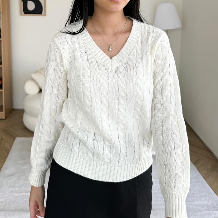 Gambar [ NEEDAKNIT ] Ivy Top Atasan Wanita Cardigan Knit Rajut Outer Sweater Tebal  Kerah V Lengan Panjang Kardigan - Putih dari Need A Knit undefined Tokopedia