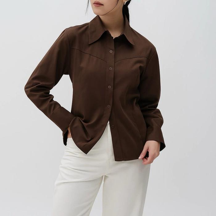 Gambar Katherine Shirt Linen - Kemeja  Fitted Wanita Wispie Slimfit Body - Katherine Coffe, M dari Zamora ID_NEW undefined Tokopedia