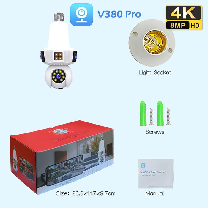 Gambar NEW V380 2 Lens 3 Screen E27 Bulb Camera 8MP 360 panorama PTZ WiFi IP Kamera CCTV Bohlam Lampu LED - CAM Tanpa Memory dari Pintar CCTV undefined Tokopedia