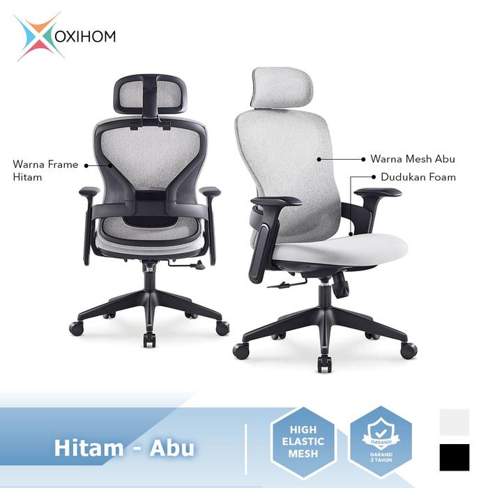 Gambar OXIHOM FM7216 Kursi Mesh Kursi Gaming Kursi Kantor Nyaman Ergonomis Stylish untuk Produktivitas Kerja dan Kenyamanan Bermain yang Optimal Furniture Roda - Hitam - Abu dari Oxihom undefined Tokopedia