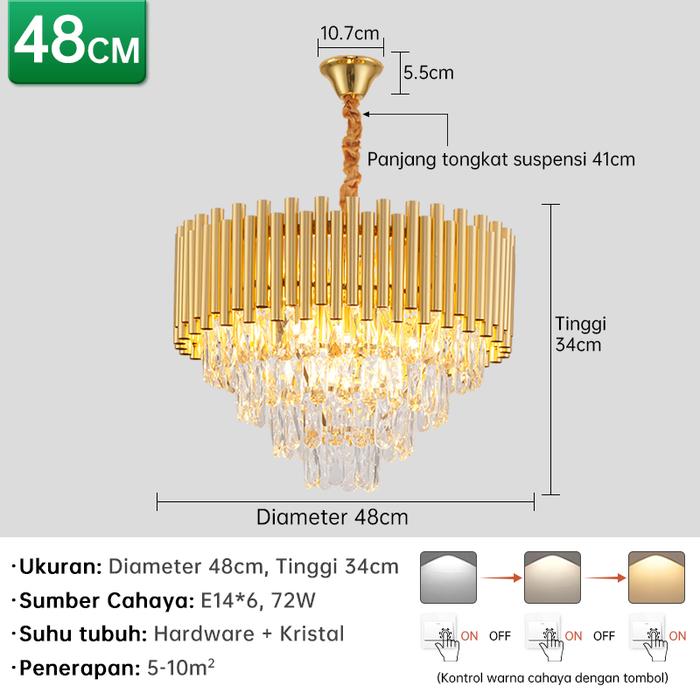 Gambar GOGEOUS  lampu gantung ruang tamu 50CM minimalis aesthetic hias kristal COD A-107 - A-3warna dari GOGEOUS HOME Kab. Tangerang Tokopedia