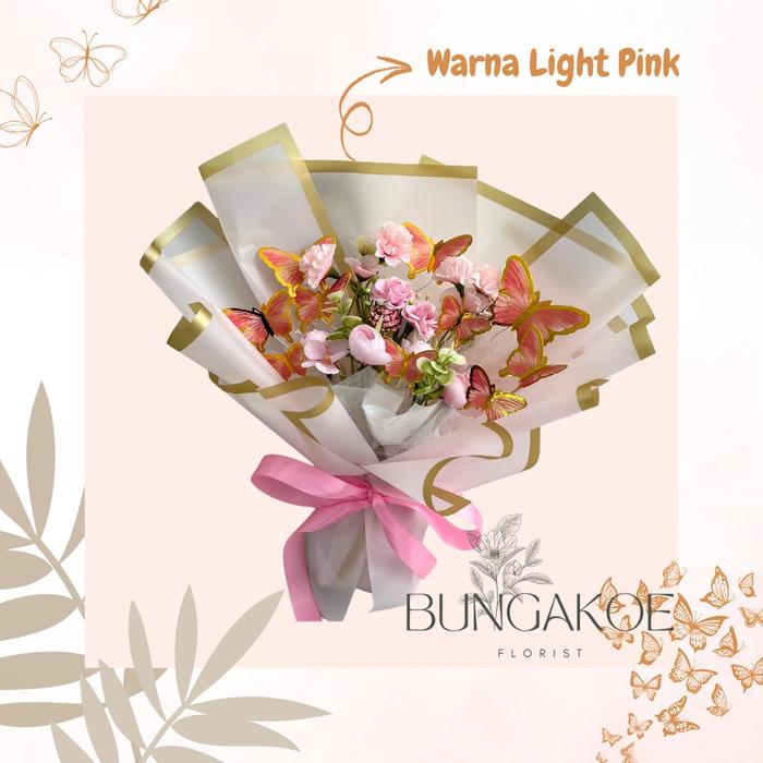 Gambar BUTTERFLY KISS BOUQUET - BUKET BUNGA PALSU FLOWER BUCKET FLOWER BOUQUET VALENTINE BUKET KUPU-KUPU BOUQUET BUTTERFLY BOUQUET KUPU-KUPU BUNGA PALSU BUKET BUNGA ARTIFICIAL FLORIST INDONESIA FLOWER BOUQUET FLORIST - Light Pink dari Bungakoe Florist undefined Tokopedia