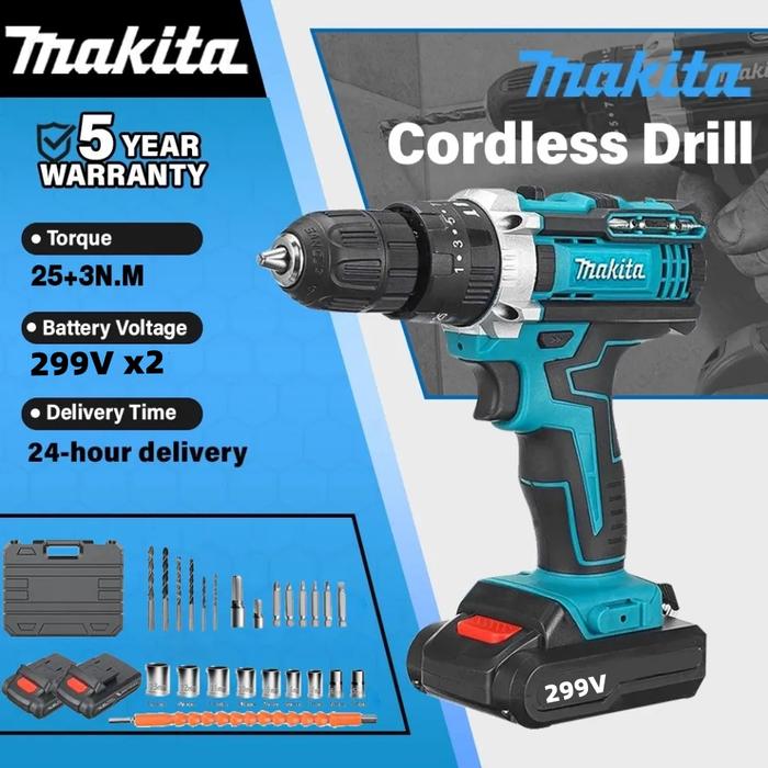 Gambar MAKITA 299VF Mesin Bor Cordless Impact Drill / Bor baterai / Bor Tanpa Kabel / Bor Listrik Set / cas 2 baterai promo bor tangan tanpa kabel dari BV Hardware Store undefined Tokopedia