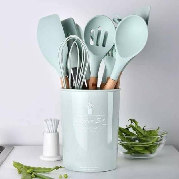 Gambar Tarsla Alat Masak Set Silicone OR-201 Utensils Gagang Kayu 11 Pcs +Holder - Peralatan Dapur Silikon - Black dari TARSLA OFFICIAL undefined 5 Tokopedia