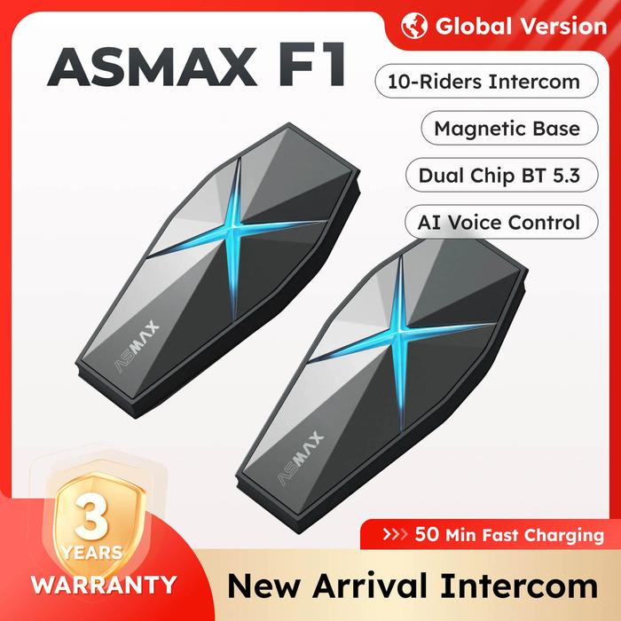 Gambar ASMAX F1 Motorcycle Helmet Bluetooth Stereo Intercom, 10 Riders Communication, BT5.3 IP67 Waterproof, HIFI Snowmobile Speakers dari AKSESORIS LANDAK TERRBARRRRU undefined Tokopedia