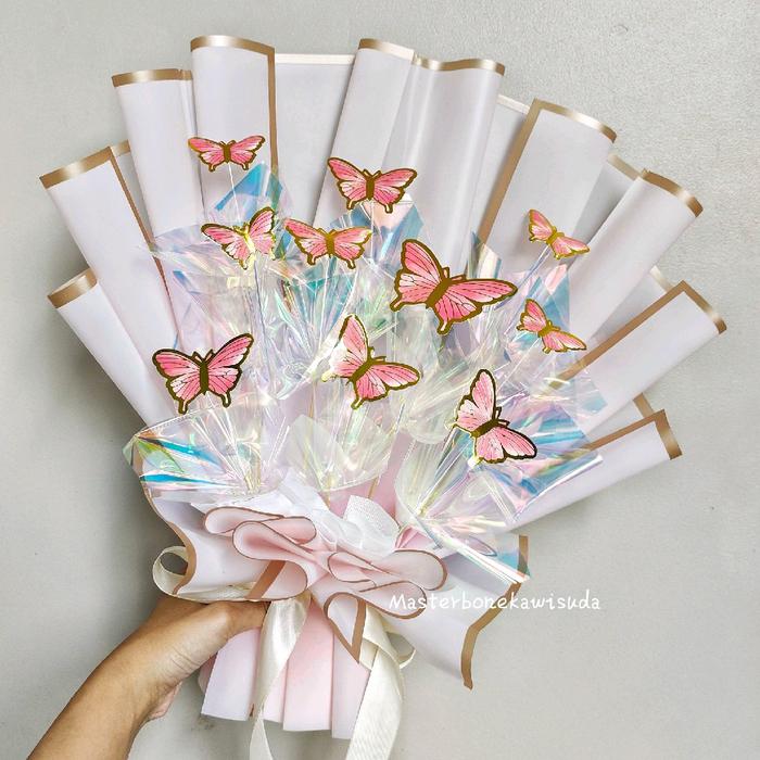 Gambar (Isi 9-10 kupu) Buket kupu-kupu // buket kupu LED / kerangka buket tanpa uang/ buket ulang tahun anniversary - Pink, Pakai Led dari Masterbonekawisuda undefined Tokopedia