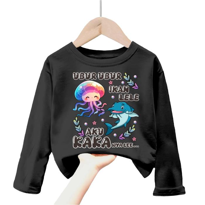 Gambar baju kaos anak perempuan/lakilaki gambar ubur ubur ikan lele aku kaka nya lee lengan panjang 1-12tahun k.262 Crew Neck Santai Bunda - HITAM, S dari Clover collections undefined Tokopedia