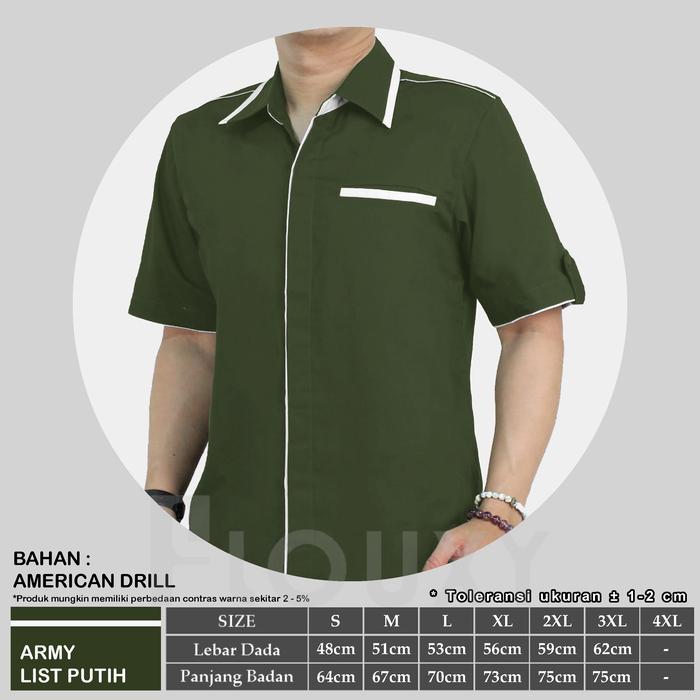 Gambar kemeja seragam drill/seragam kantor kombinasi/unisex - ArmyPutih, S dari FLOUXY STORE undefined Tokopedia