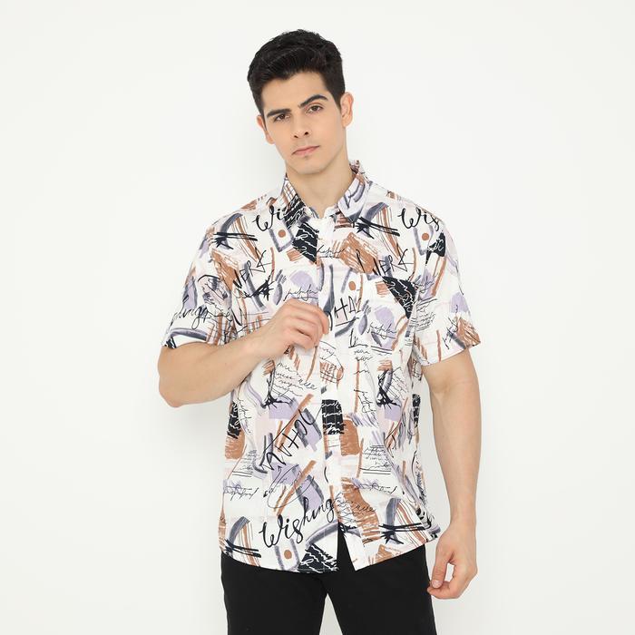 Gambar POLICE Kemeja Printing Cotton Tencel Regular Fit Pria - Off White, M dari Hyperface Store undefined Tokopedia