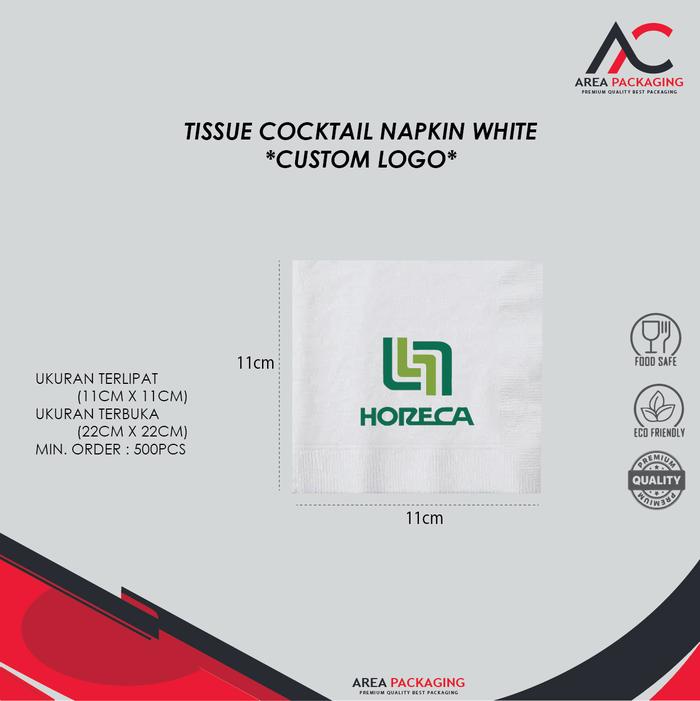 Gambar TISSUE COCKTAIL CUSTOM LOGO - COCKTAIL NAPKIN WHITE - 100'S dari AREA PACKAGING undefined Tokopedia