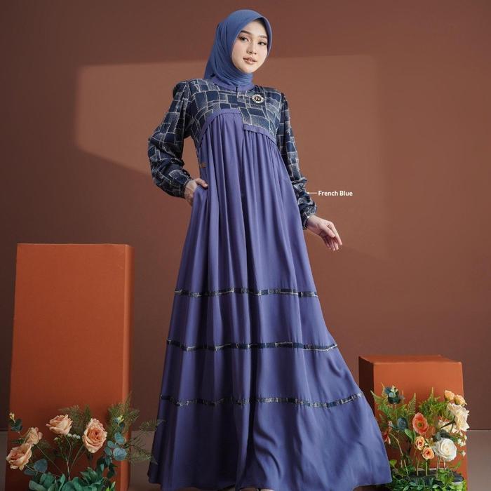 Gambar NADHEERA LUXURY HAUZA DRESS BAHAN RAYON PREMIUM TERBARU 2025 Gamis Gamis Gamis - FRENCHBLUE, XXXL dari winda.butik undefined Tokopedia