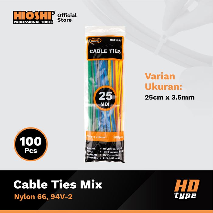 Gambar HIOSHI /Cable Ties/Kabel tis/Nylon/Pengikat kabel/CAMPUR/MIX/10cm 15cm 20cm 25cm 30cm 40cm - HD - 25cm x 3.5mm dari HioshiToolsOfficial undefined Tokopedia