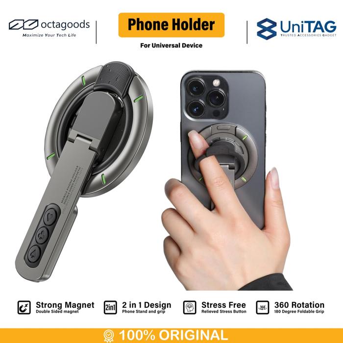 Gambar Kickstand Phone Holder Magnetic Octagoods Ring Stand for iPhone Samsung 2in1 Stand Finger Grip Compatible Magsafe - Gray dari Octagoods Official undefined Tokopedia