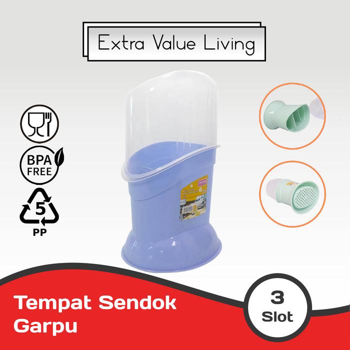 Gambar YOSHIKAWA Minowa Tempat Sendok Dengan Tutup Tempat Peralatan Makan Plastik Cutlery Storage - Biru dari Extra Value Living undefined Tokopedia