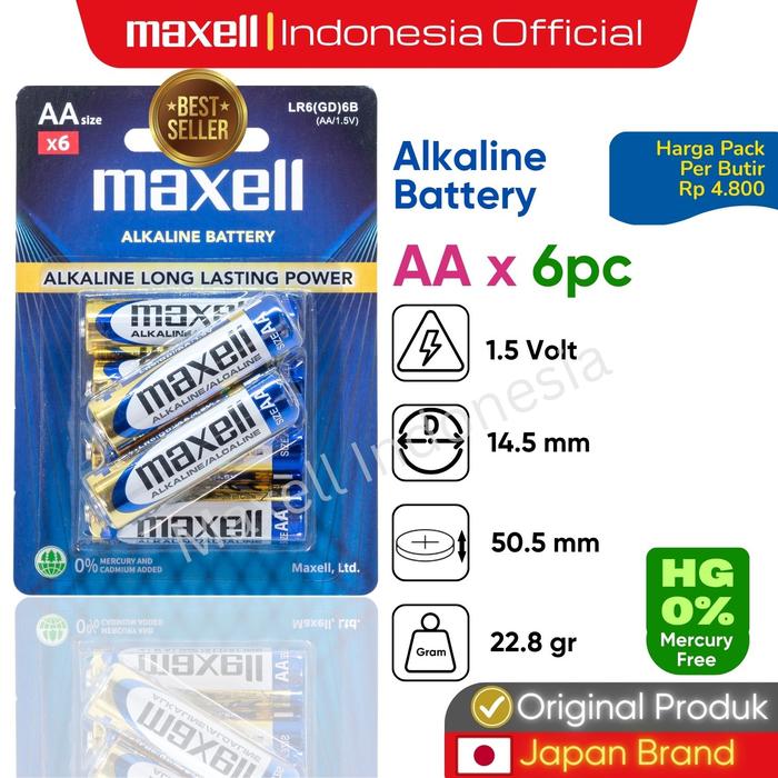 Gambar Maxell Battery Alkaline AA (LR06) dan AAA (LR03) Baterai Alkalin A2 (LR06) dan A3 (LR03) Battre Isi 6pc - Maxell Alkaline AA 6 pcs dari Maxell Indonesia Official Kota Administrasi Jakarta Barat Tokopedia