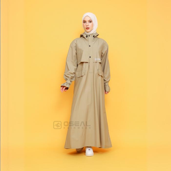 Gambar OSEAL Jas Hujan Wanita Gamis Muslimah Jumbo Full Seal Althea Series Sage - Cream, Allsize dari Oseal Rainwear undefined Tokopedia
