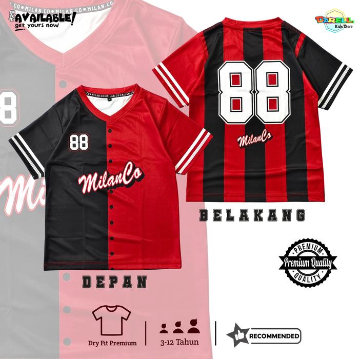 Gambar Baju Kaos jersey anak laki laki usia 3-12 tahun bahan dry fit premium adem lembut nyaman digunakan - 88 Hitam Merah Milan, M (3-5 Tahun) dari Darell Kids Store undefined Tokopedia