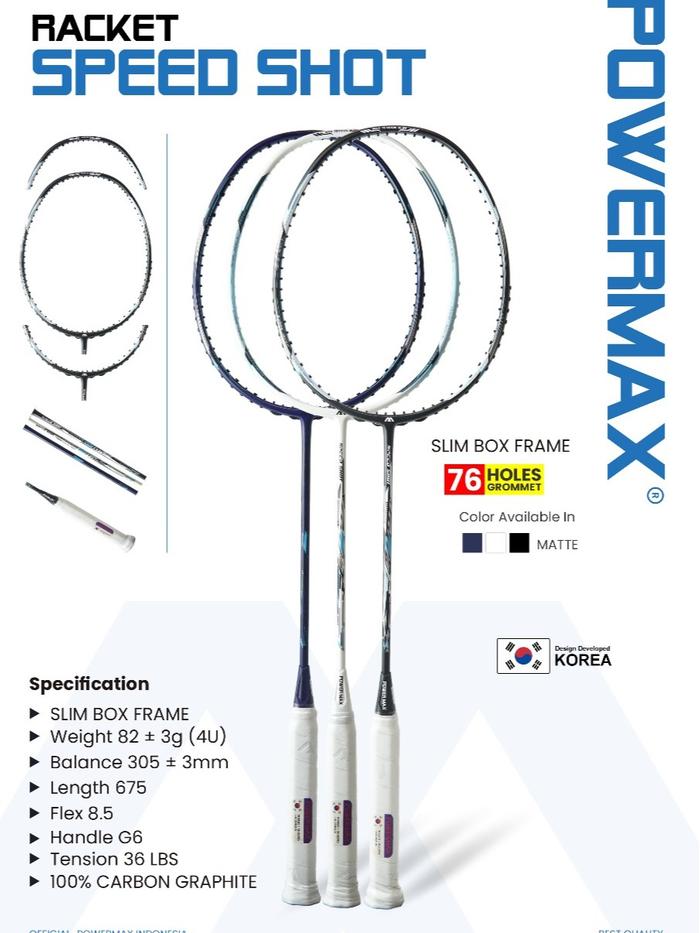 Gambar Raket Badminton POWERMAX Speed Shot 36 LBS 4U Bulutangkis Full Carbon Ringan Anti Patah - Black dari Smash Point undefined Tokopedia