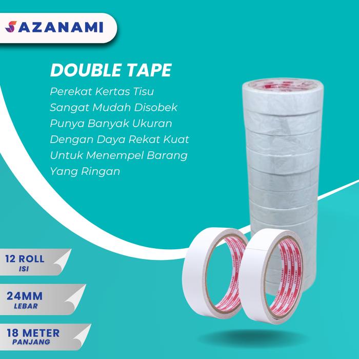 Gambar Double tape kertas Sazanami 18Meter(Ukuran 4mm,5,6,8,10,12,24,48) - 24MM X 18M dari Sazanami Indotama undefined Tokopedia